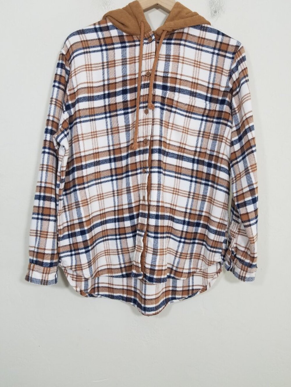 American Eagle Hooded Shaket Plaid Long Sleeve Button Down Shirt Size M